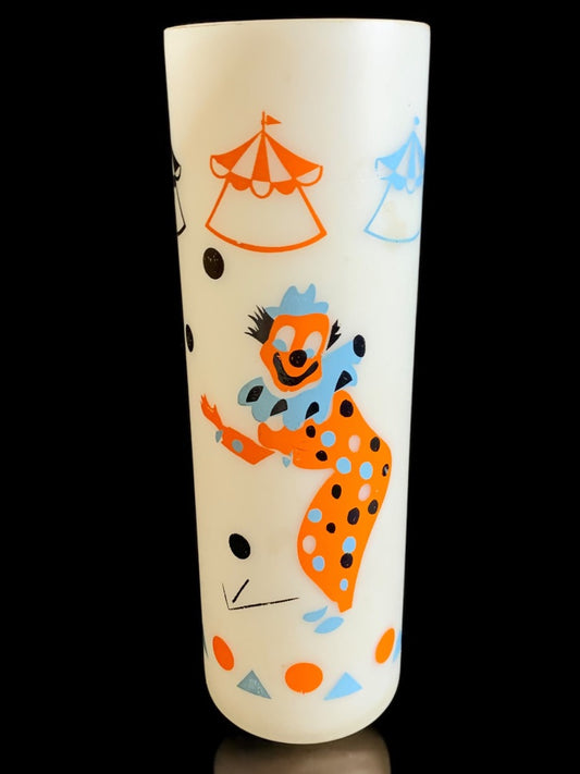 MidCentury Plastic Drinking Glass Clown Circus Theme 7 Inch