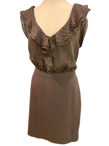 Size 12 Ann Taylor LOFT Dress Brown Sleeveless Blouse Bodice