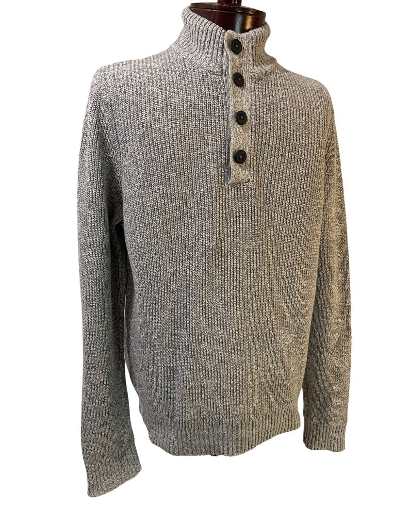 Medium G.H. Bass Mens Marled Knit Henley Sweater Gray White