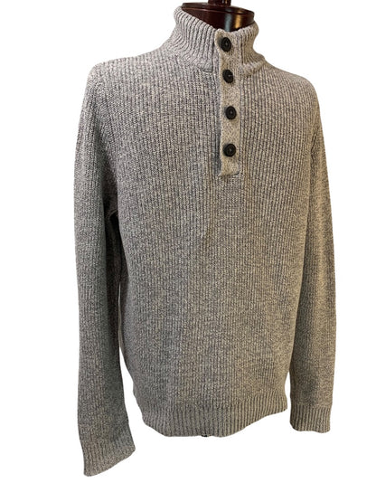 Medium G.H. Bass Mens Marled Knit Henley Sweater Gray White