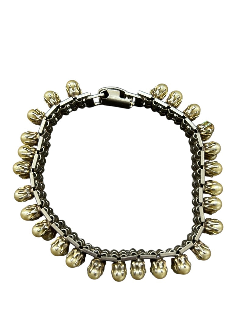 Vintage Faux Pearl Silvertone Bracelet Foldover Clasp 7 Inch