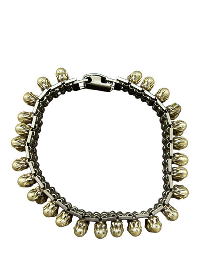 Vintage Faux Pearl Silvertone Bracelet Foldover Clasp 7 Inch