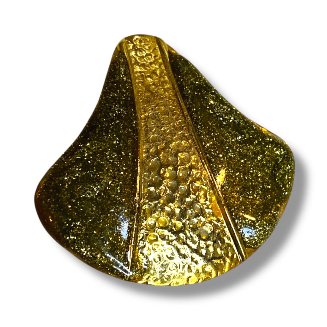 Vintage Goldtone Brooch Glittery Green Hammered 1.5 Inch Japan