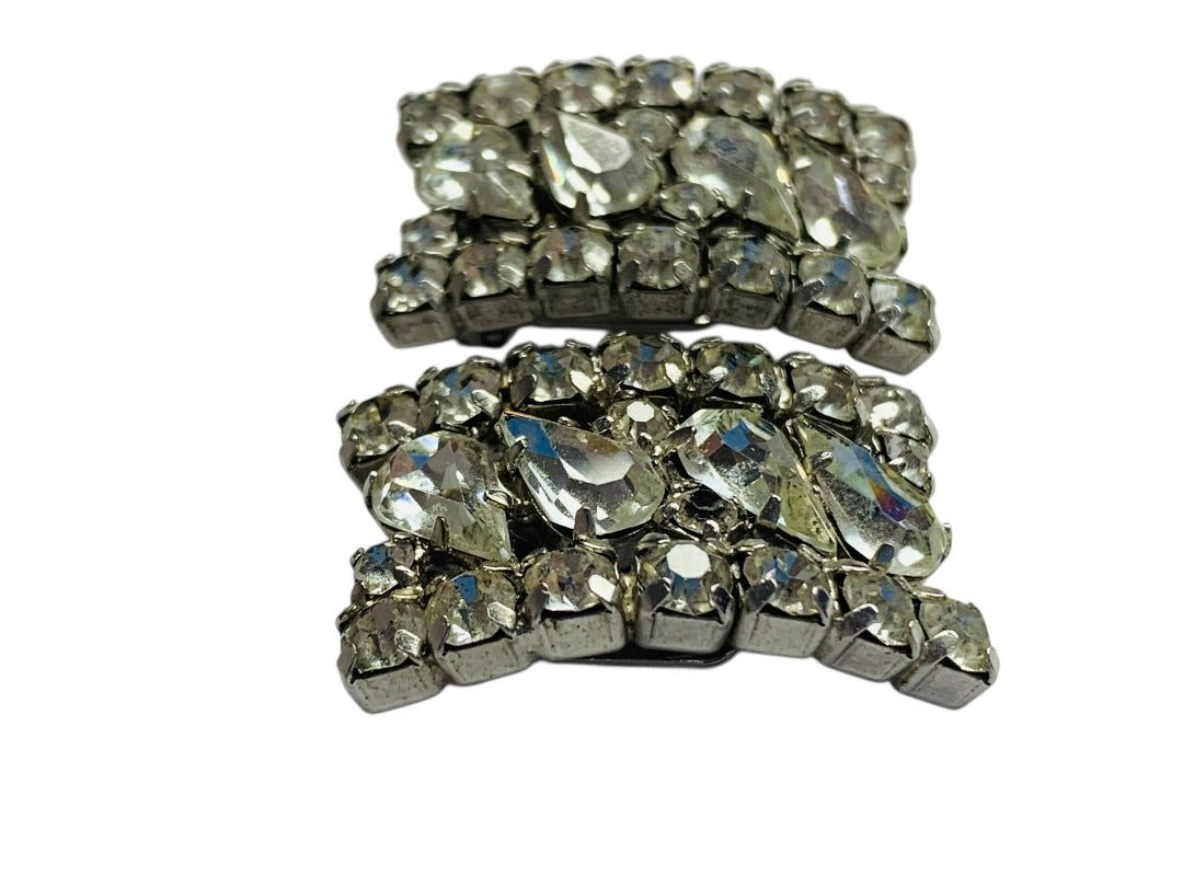 Signed Weiss Rhinestone Earrings Non-Pierced Clip On 1.25 Inch Drop Vintage
