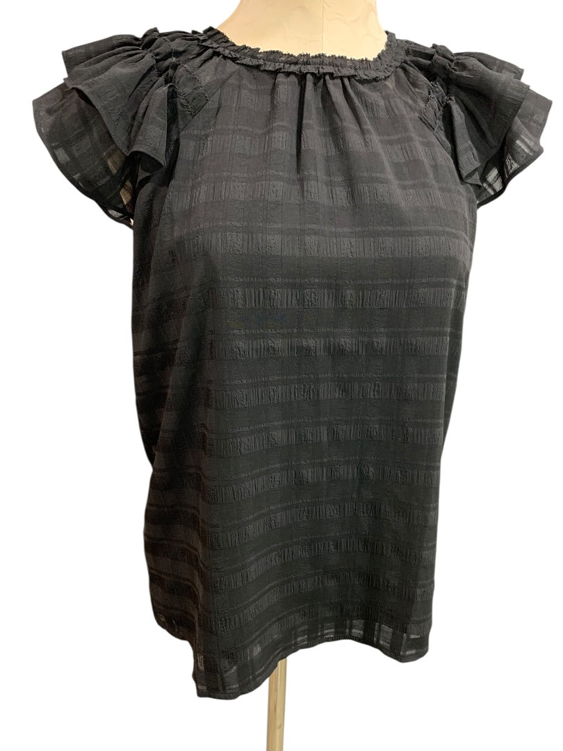 XS Loft Womens Black Short Sleeve Blouse Shirt Lined