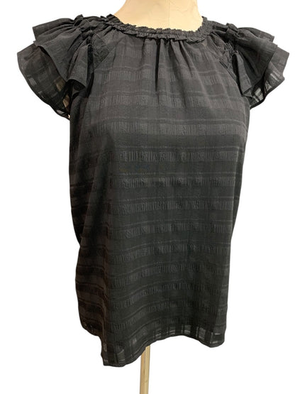 XS Loft Womens Black Short Sleeve Blouse Shirt Lined