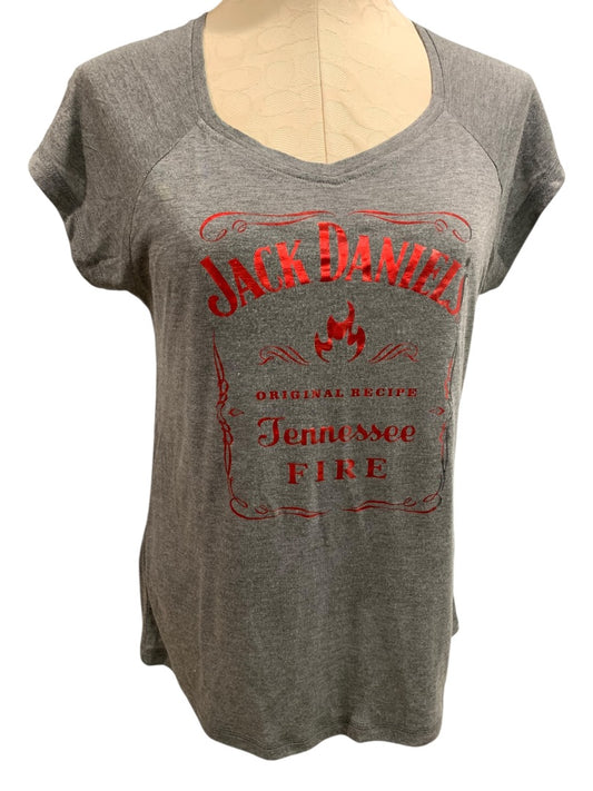 Large J. America Womens Jack Daniels Gray Tshirt V-Neck