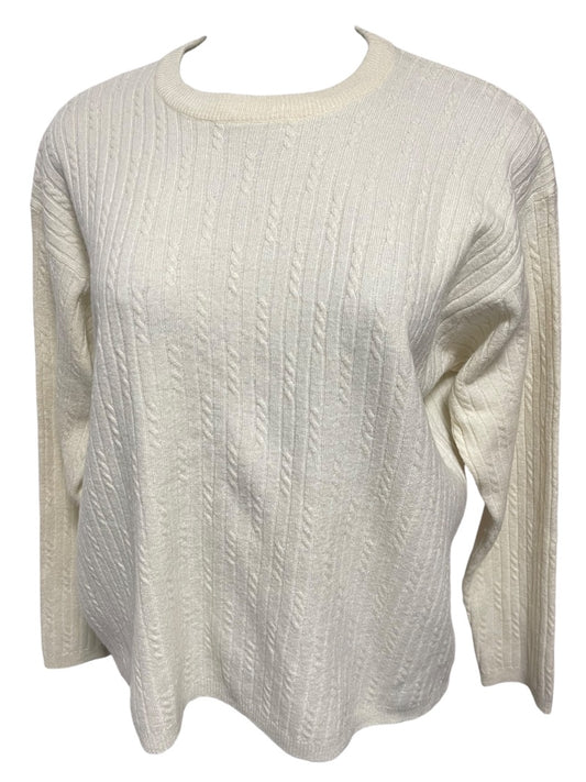 Large Rena Rowan Saville Wool Blend Womens Vintage Sweater Cream Cable Knit