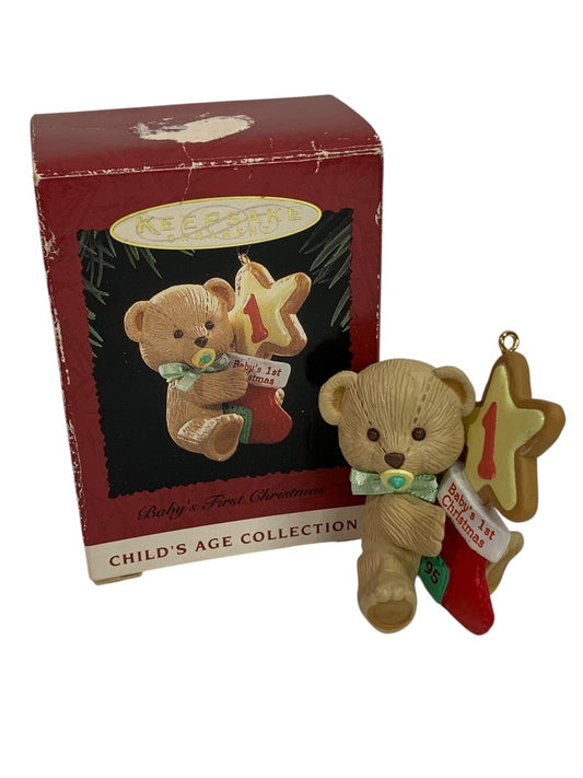 1995 Babys First Christmas Hallmark Keepsake Ornament Teddy Bear Stocking