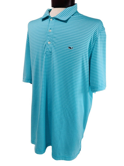 XL Vineyard Vines Mens Golf Polo Turquoise Stripe Short Sleeve Shirt