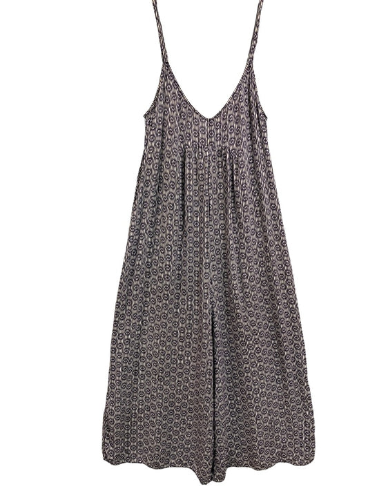 XS Floreat Romper Womens Navy Blue Print Sleeveless Jumpsuit Capri Crop