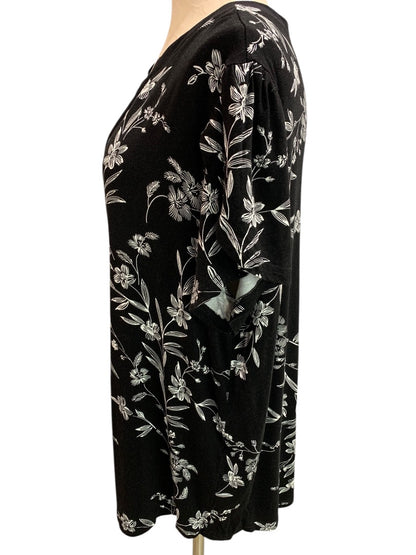2XL Syoss Womens Soft Black Tshirt Floral Print White V-Neck