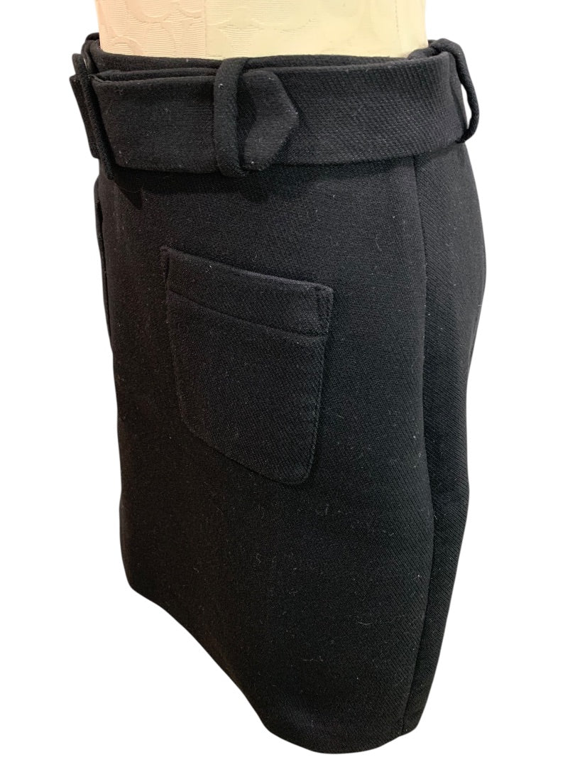 Size 2P Loft Petites Black Belted Skirt Side Zip Black Lined
