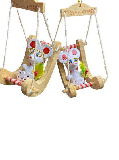 Vintage Wooden Christmas Holiday Ornaments Mouse in Chair  2.5"
