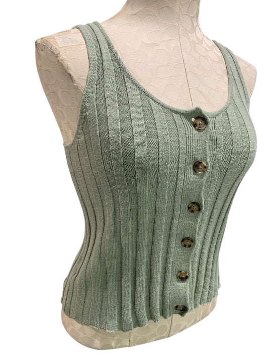 XS Loft Womens Sleeveless Ribbed Sweater Button Front Sage Green