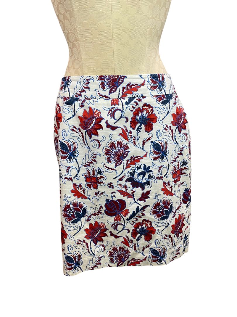 Size 10P Ann Taylor Petite Lined Cotton Skirt Back Zip Floral Print