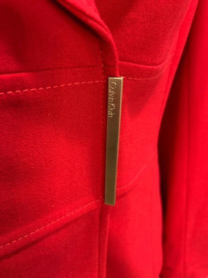 Size 6 Calvin Klein Red Skirt Suit Jacket Snap Closure