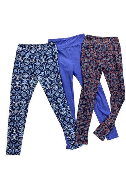 One Size LulaRoe Womens Leggings 3 Pair Assorted Purples Blues