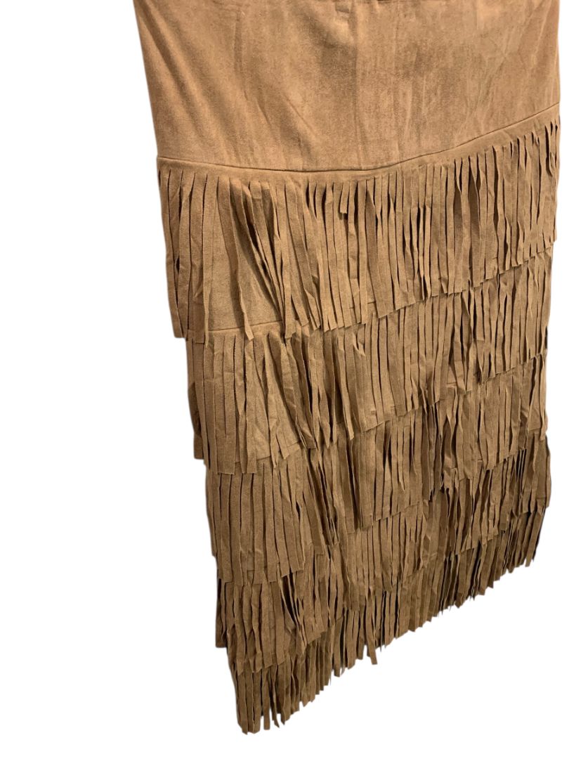 Size 3X Back in the Saddle Brown Fringed Midi Skirt Faux Suede Western