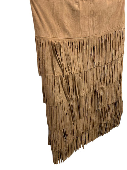 Size 3X Back in the Saddle Brown Fringed Midi Skirt Faux Suede Western