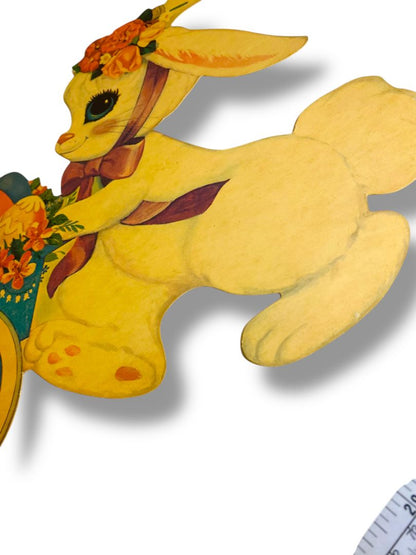Vintage Bunny Rabbit Pushing Wheelbarrow 16" Diecut Cute Easter