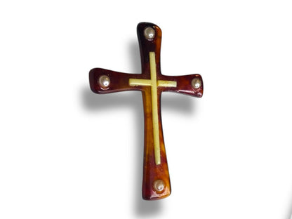 Vintage Acrylic Tortoiseshell Jewelry Pendant Cross Religious 1.5"