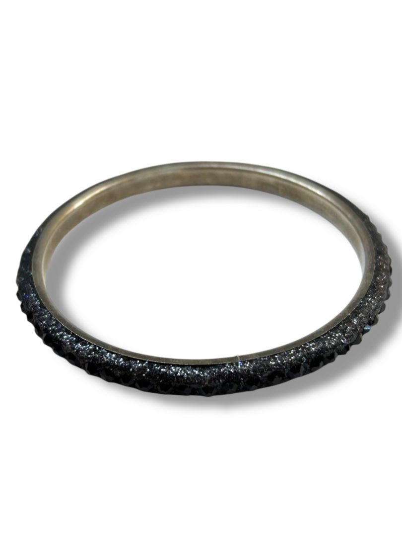 Silvertone Black Sparkle Bangle Bracelet 2.25" Inside Diameter (.4"w)