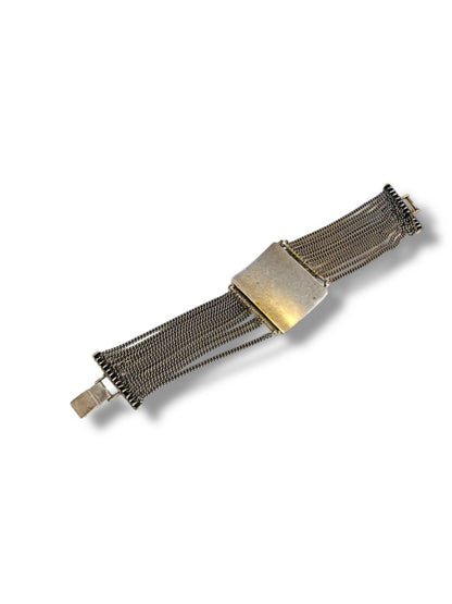 Silvertone Green Bracelet Foldover Clasp Reptile Design 7.5"