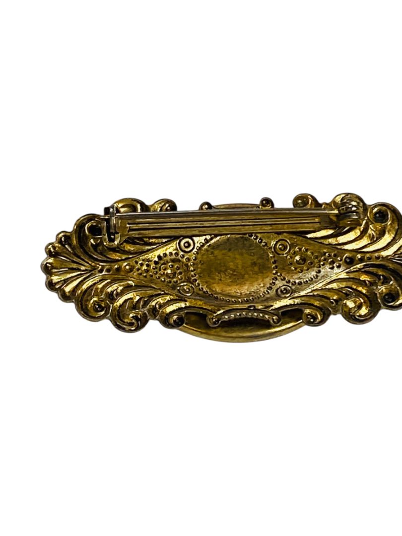 Vintage Goldtone Brooch Pin Dried Flowers in Resin 2"