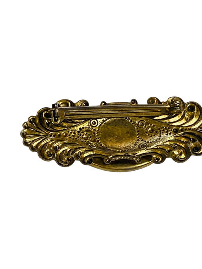 Vintage Goldtone Brooch Pin Dried Flowers in Resin 2"