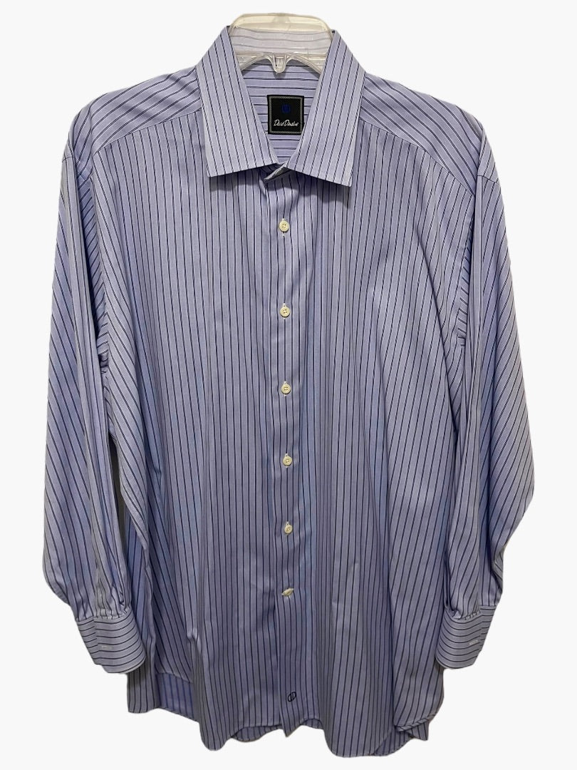 17.5 (32/33) David Donahue Mens Button Up Blue Stripe Dress Shirt 100% Cotton