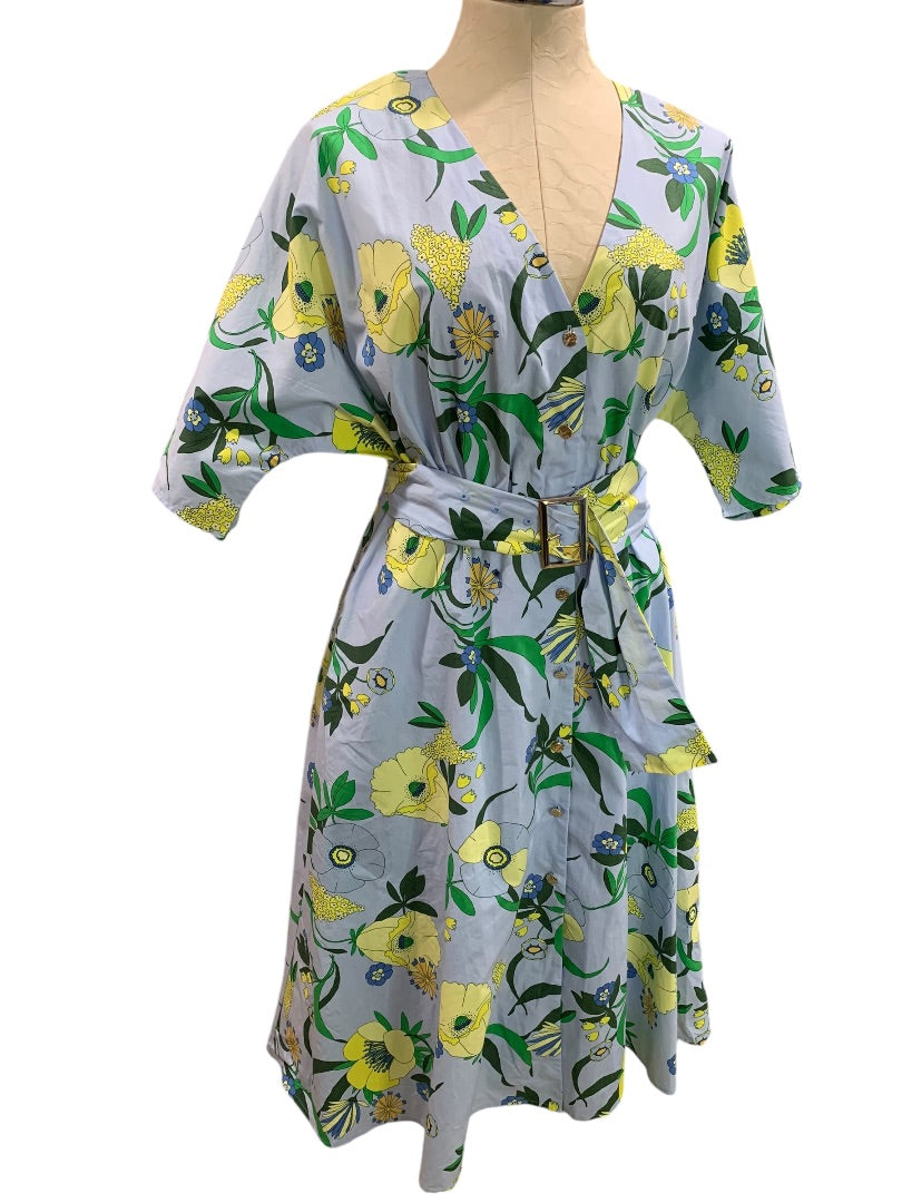 Small INC International Concepts Floral Print Button Up Dress Pockets Flare