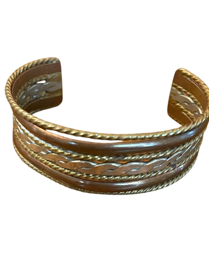 Mixed Metals Open Bangle Cuff Bracelet Textured