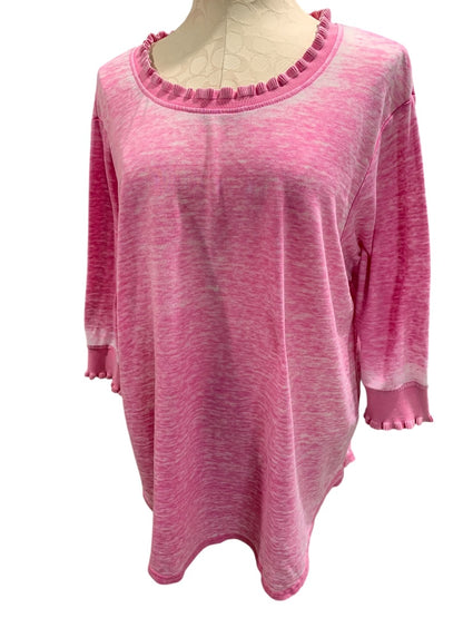 1X Jones & Co Jones New York Womens Pink Casual Pink Ruffle Detail Shirt Pullover