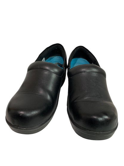 7.5W Dr Scholls Work Womens Clogs Black Leather Wide Dynamo