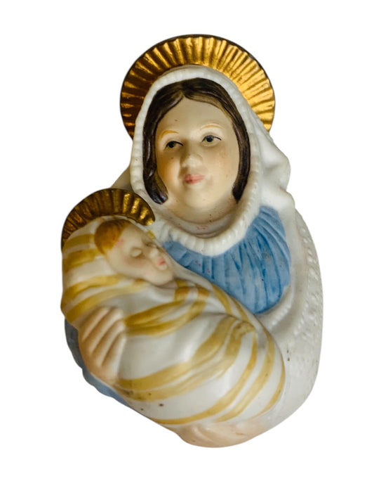 1983 Hallmark Ceramic Mary and Baby Jesus Christmas Ornament 3 Inch