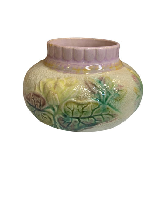 Antique Majolica Pastel Jar 3.5 Inch High Marked