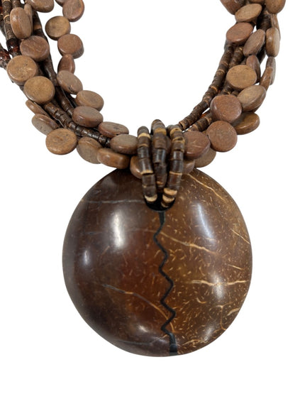 Wooden Boho Statement Necklace Multistrand Twist 18-22 Inch