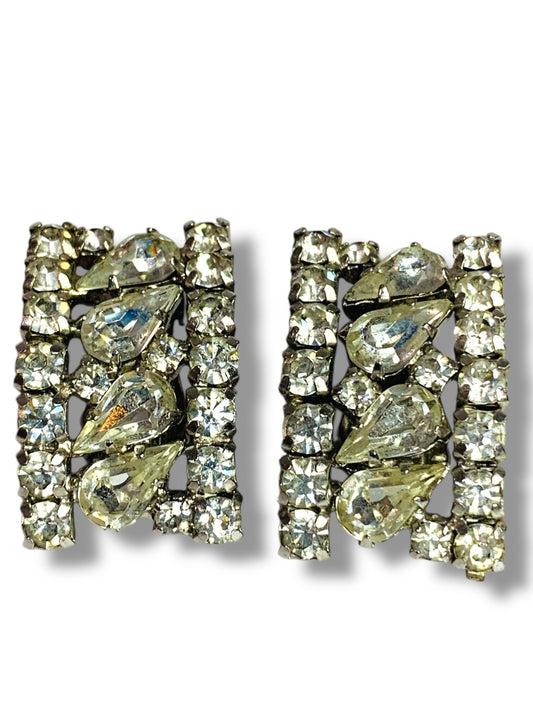 Signed Weiss Rhinestone Earrings Non-Pierced Clip On 1.25 Inch Drop Vintage