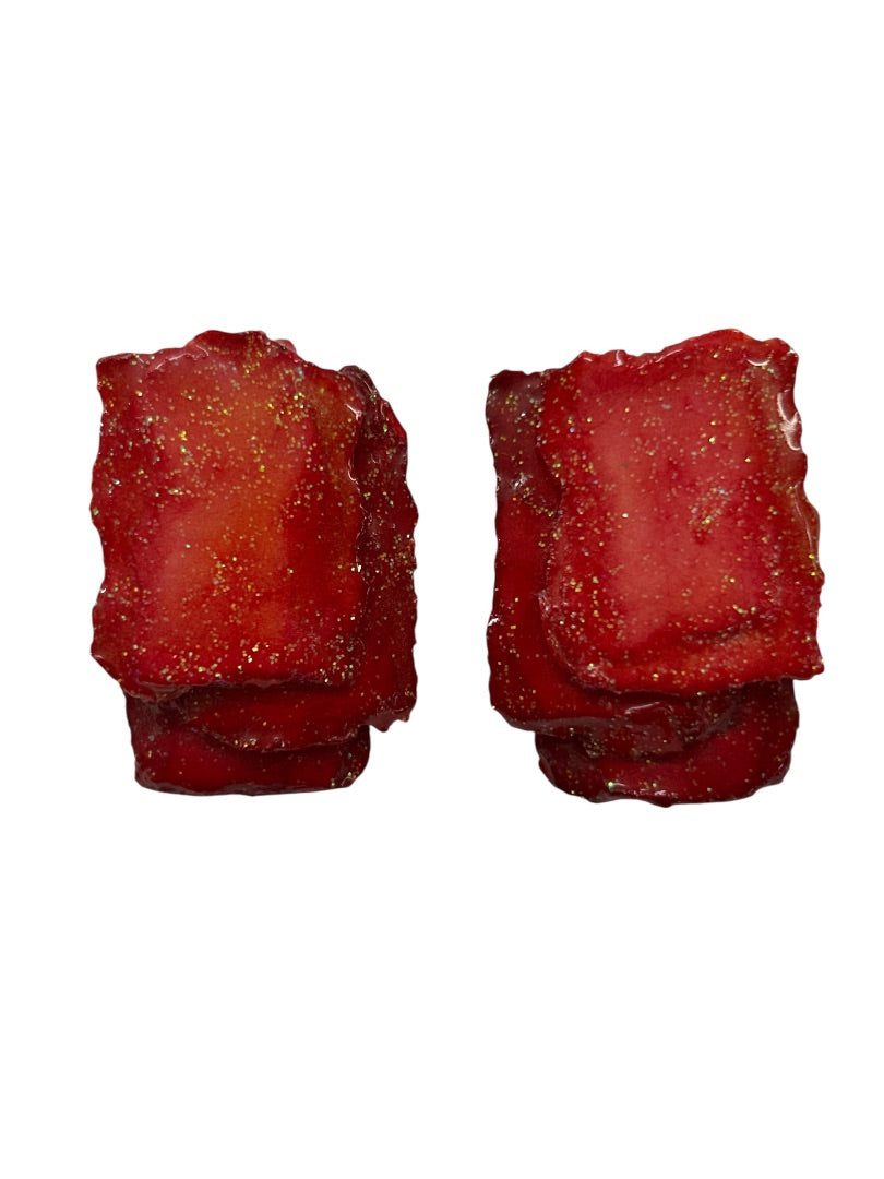 Artsy Red Sparkle Dimensional Post Pierced Earrings 1.5 Inch