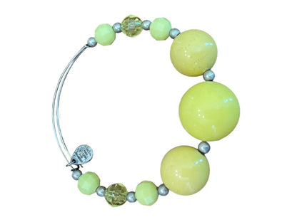 Expandable Wire Bracelet 2003 Beaded Silvertone Bracelet Yellow