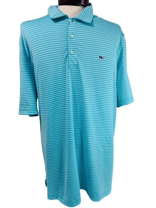 XL Vineyard Vines Mens Golf Polo Turquoise Stripe Short Sleeve Shirt