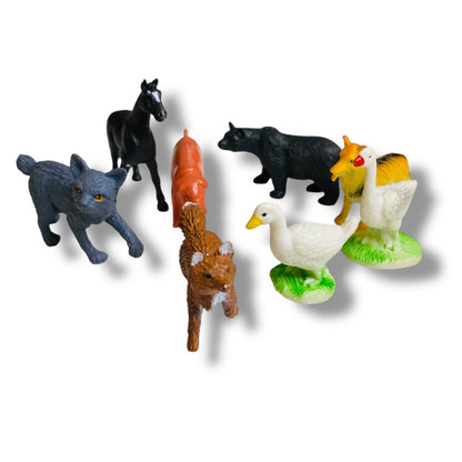 Lot of 8 Plastic Miniature Animals Hog Goose Duck Bear Fox Dog