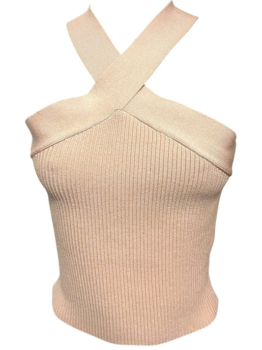 Medium Allie Rose Elegant Criss Cross Cropped Halter Top Pink