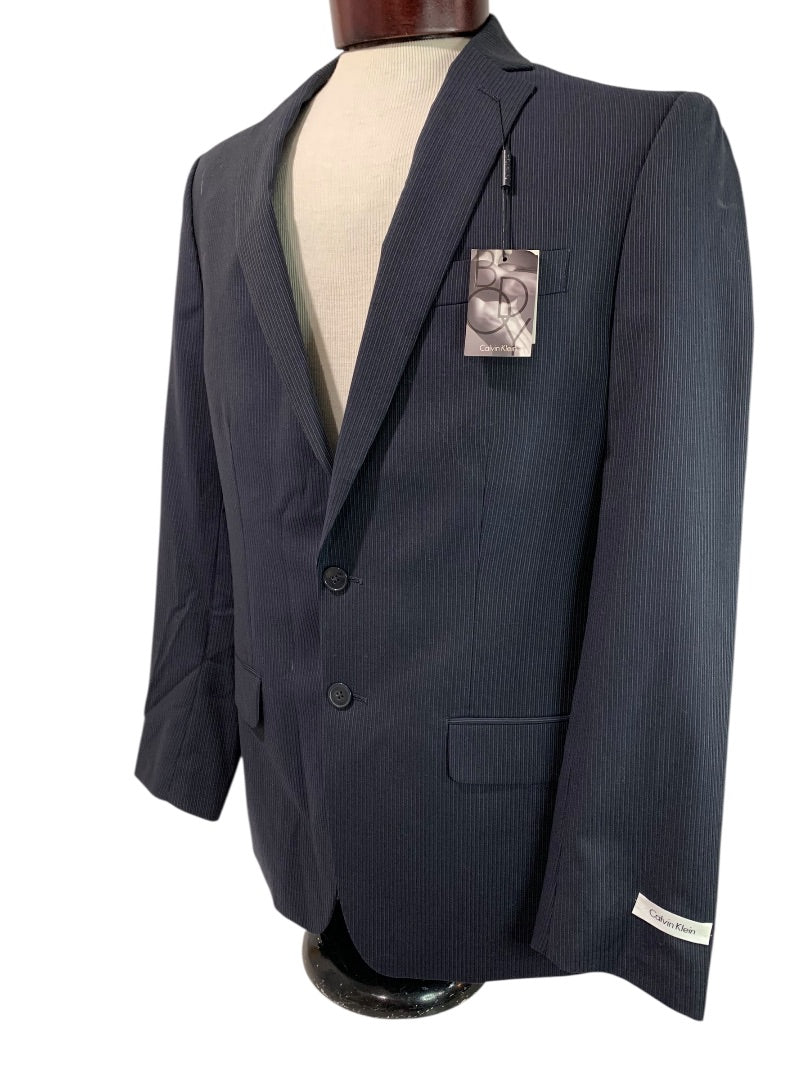 40R Calvin Klein Mens Slim Fit New Sport Coat Jacket Navy Blue Pinstripe Wool
