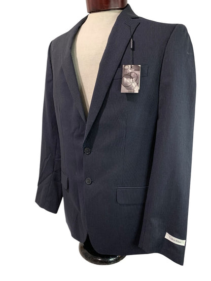 40R Calvin Klein Mens Slim Fit New Sport Coat Jacket Navy Blue Pinstripe Wool