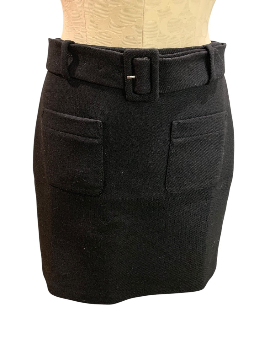 Size 2P Loft Petites Black Belted Skirt Side Zip Black Lined