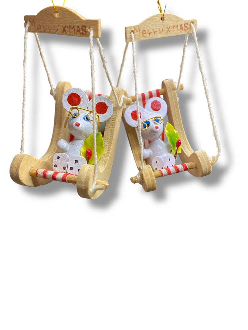 Vintage Wooden Christmas Holiday Ornaments Mouse in Chair  2.5"