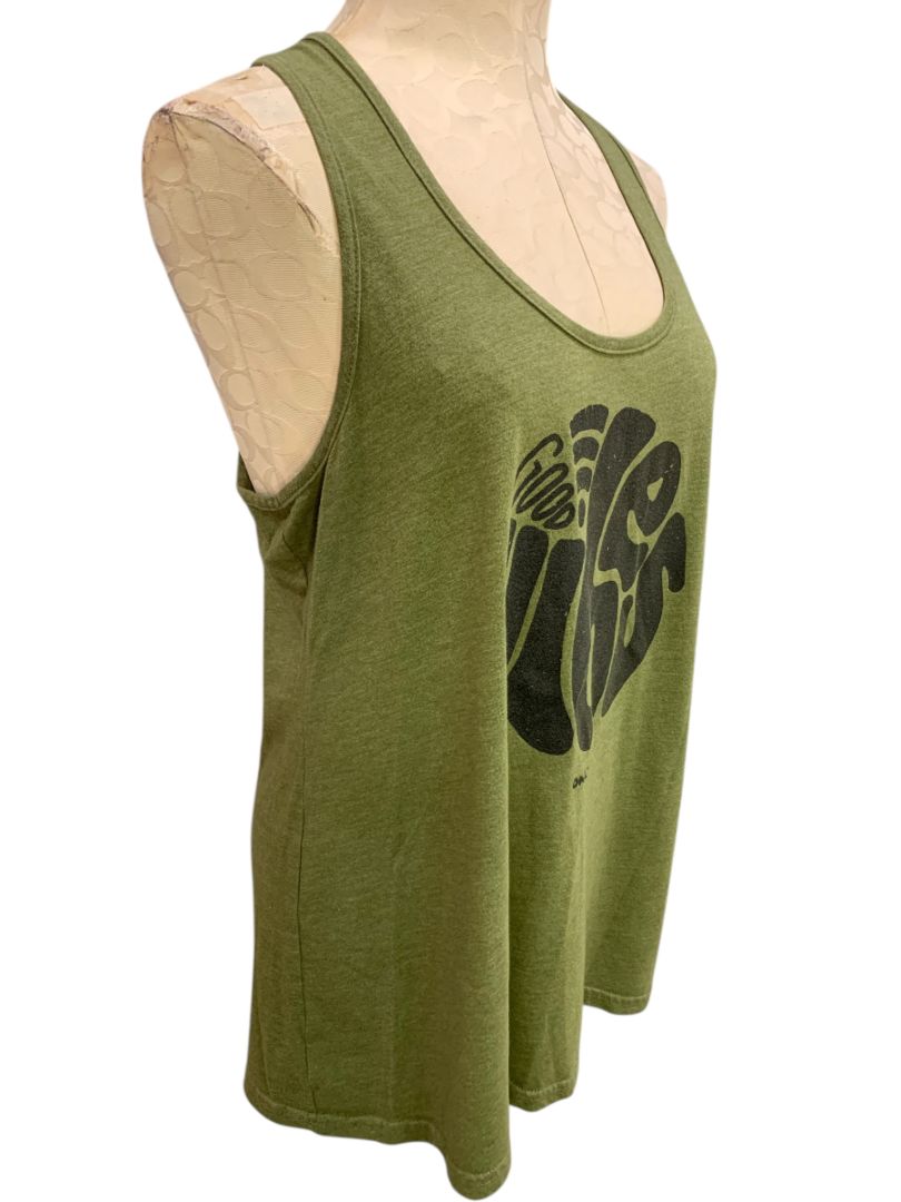XXL Soul Flower Womens Olive Green Tank Top Good Vibes