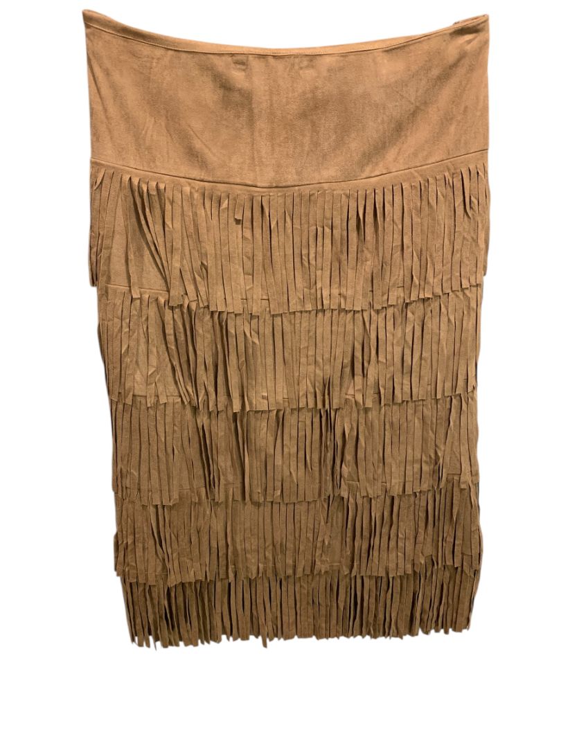 Size 3X Back in the Saddle Brown Fringed Midi Skirt Faux Suede Western